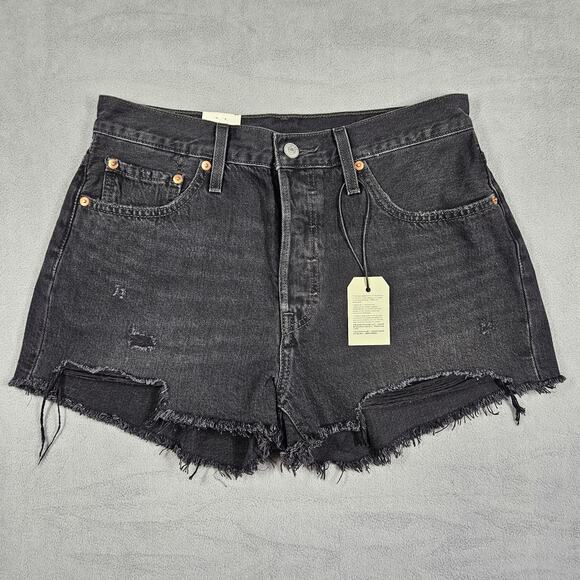 Levi's 501 Shorts Womens Size 29 Denim Black Raw Hem Cutoffs Coquette High Rise - Picture 1 of 11
